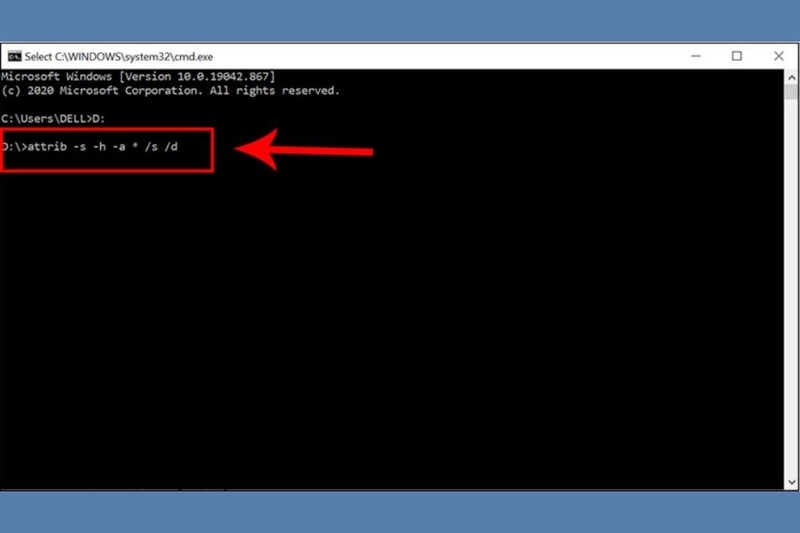 Bước 2 hiện file ẩn trên USB bằng Command Prompt