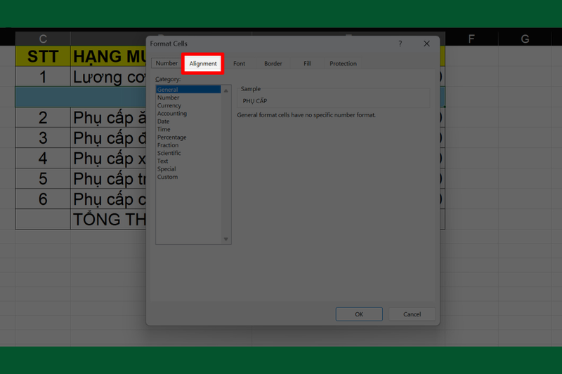 Bước 3_ Chuyển sang tab Alignment