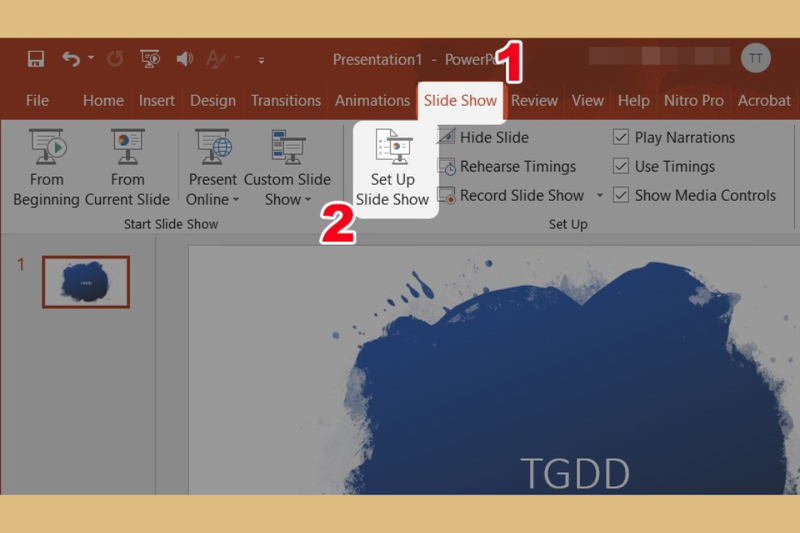 Bước 3_ Mở thiết lập trình chiếu trong PowerPoint