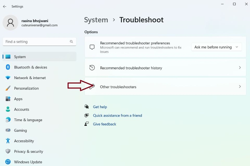 Bước 3 Ở phần Options - chọn Other troubleshooters