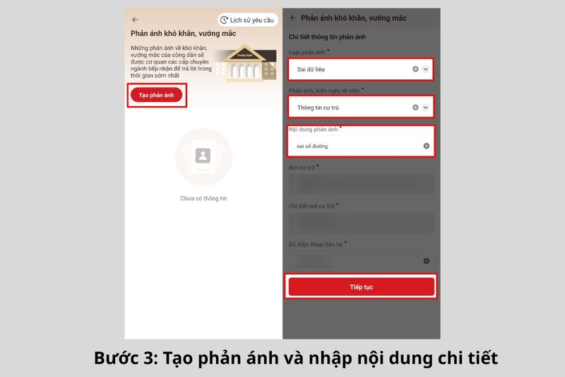 Bước 3 Tạo phản ánh và nhập nội dung chi tiết