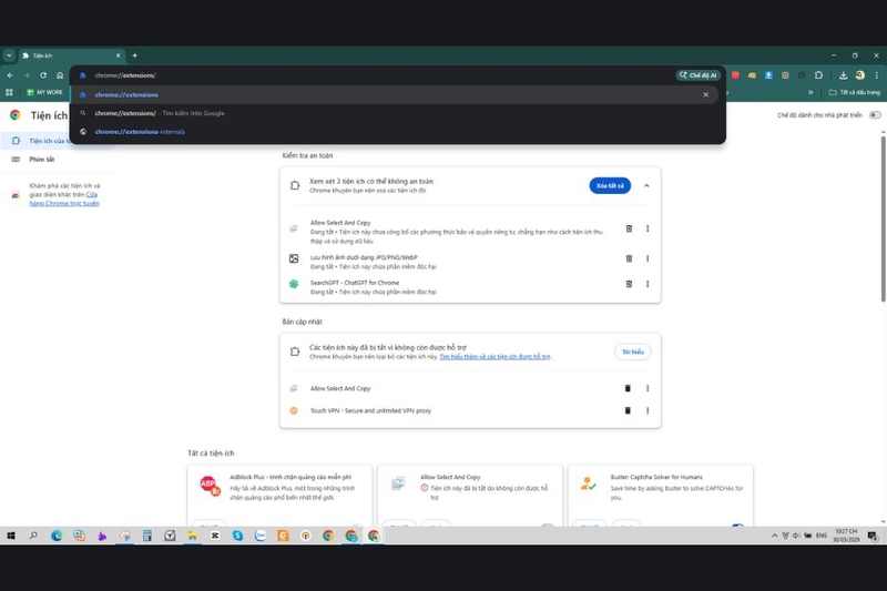 Bước 4: Mở trang quản lý tiện ích Chrome