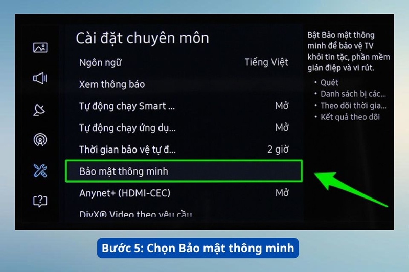 Bước 5_ Chọn Bảo mật th&ocirc;ng minh