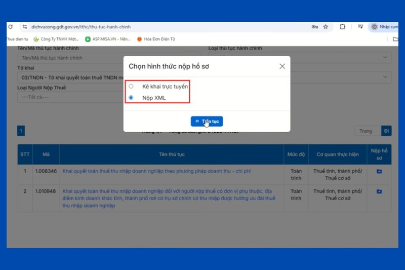 Bước 5_ Chọn phương thức nộp hồ sơ