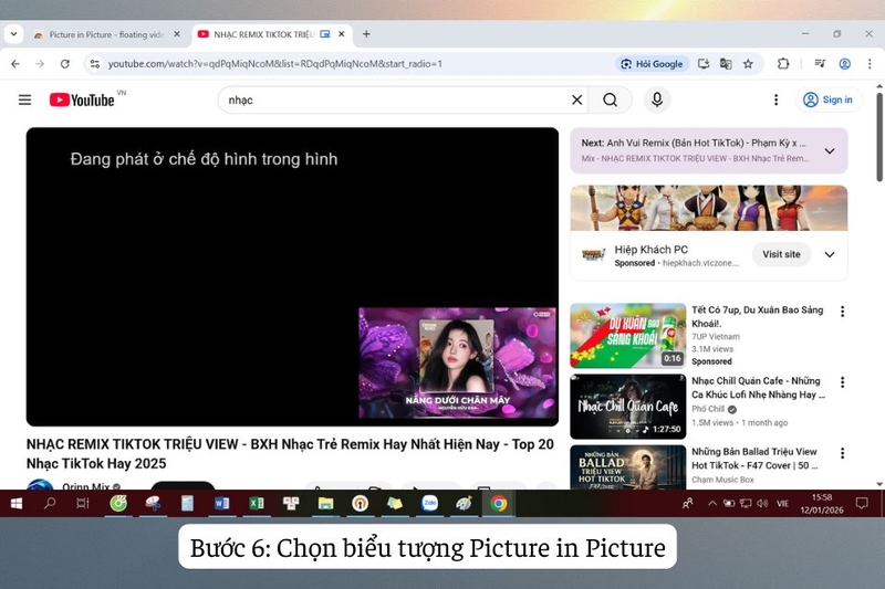Bước 6 Chọn biểu tượng Picture in Picture
