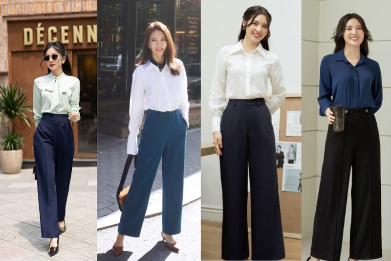 Áo sơ mi kết hợp cùng quần ống suông