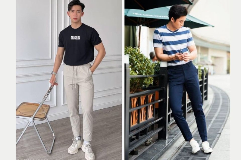Quần kaki phối áo thun