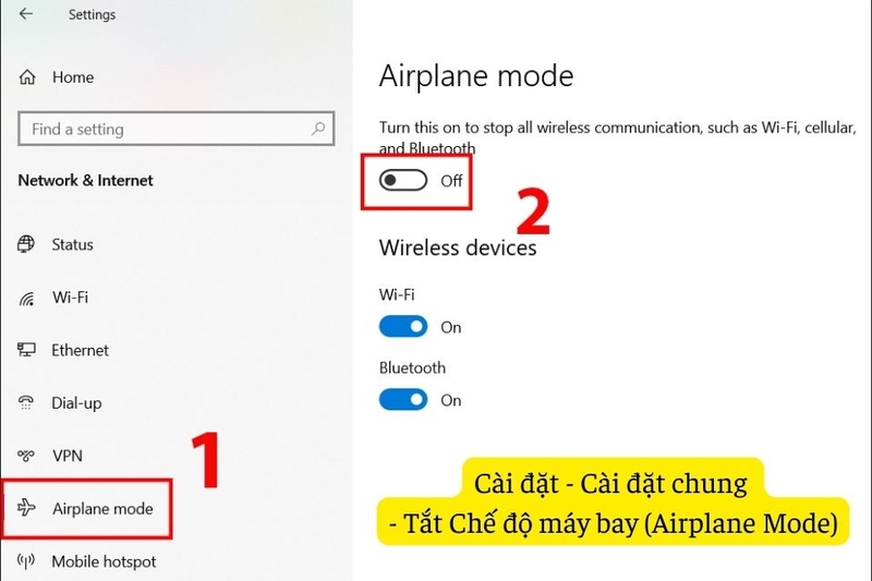 Cách 1 tắt chế độ máy bay