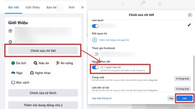Hướng dẫn hiển thị số lượng người theo dõi công khai trên trang cá nhân Facebook trên máy tính