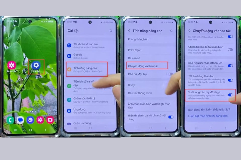 Cách chụp màn hình bằng vuốt lòng bàn tay