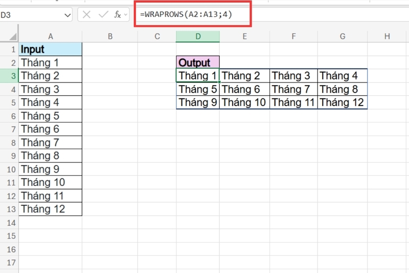 Cách dùng hàm WRAPROWS trong Excel (2)