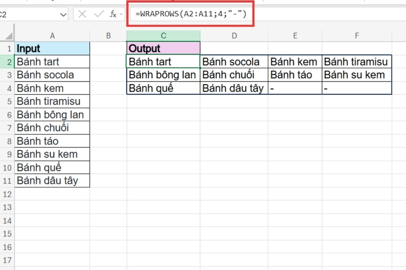 Cách dùng hàm WRAPROWS trong Excel (4)