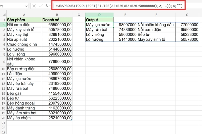 Cách dùng hàm WRAPROWS trong Excel (5)