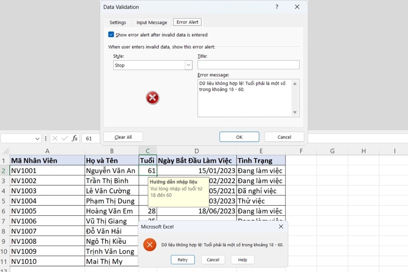 Cách giới hạn giá trị nhập Excel (10)