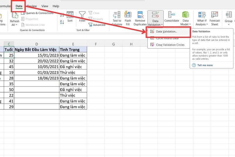 Cách giới hạn giá trị nhập Excel (2)