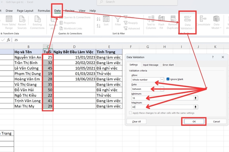 Cách giới hạn giá trị nhập Excel (4)