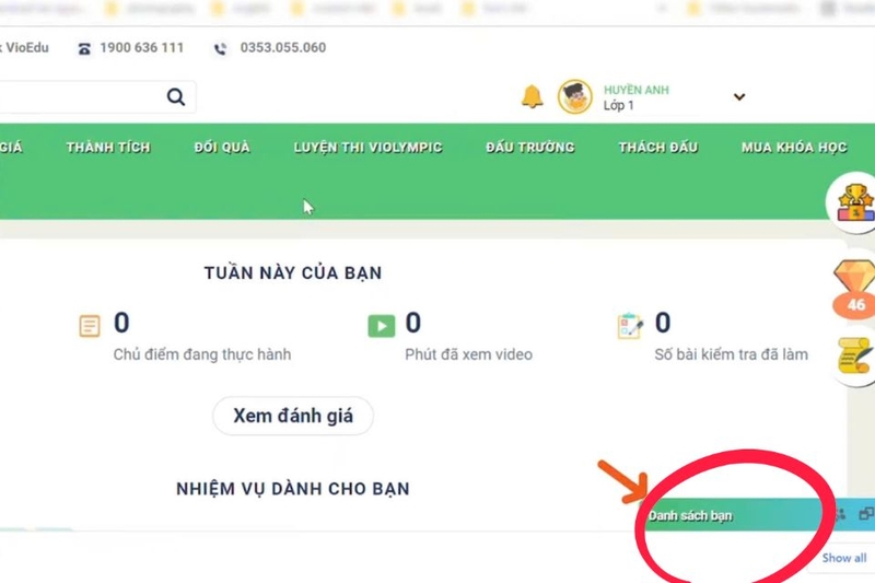 Nhấn vào mục danh sách bạn dưới góc phải giao diện