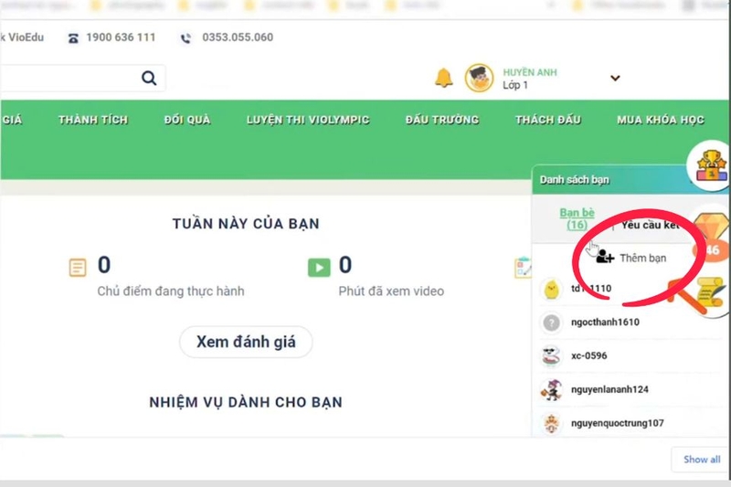 Nhấn thêm bạn trên giao diện