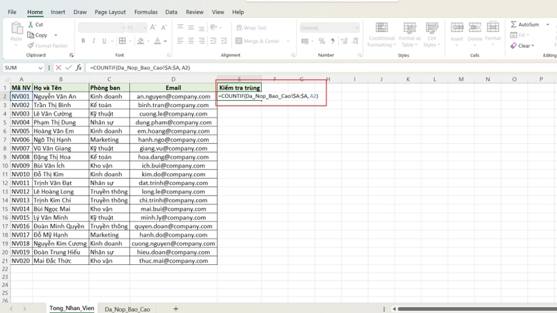 Cách lọc dữ liệu trùng nhau trên 2 sheet Excel (6)