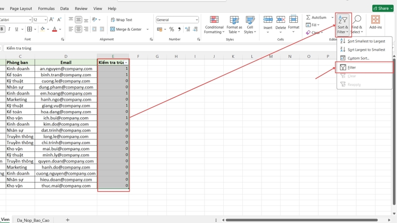 Cách lọc dữ liệu trùng nhau trên 2 sheet Excel (7)