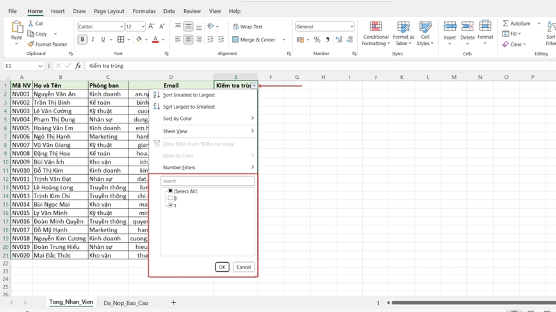 Cách lọc dữ liệu trùng nhau trên 2 sheet Excel (8)