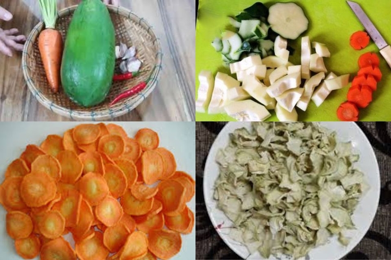 Sơ chế cà rốt và đu đủ xanh