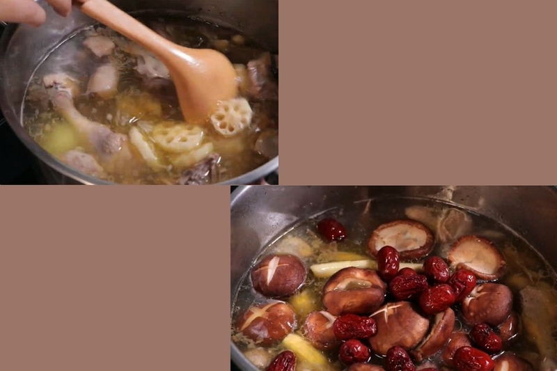 Thêm ngô baby vào nồi hầm cùng với cà rốt, củ sen