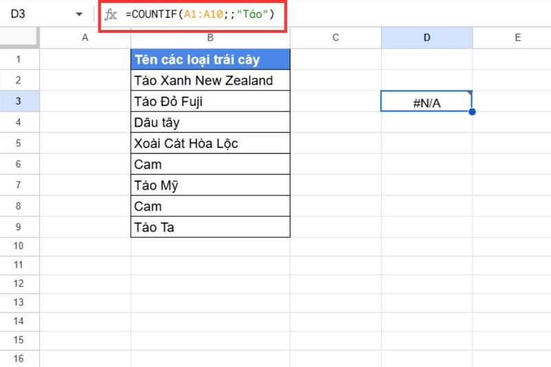 Cách sử dụng hàm COUNTIF trong Google Sheet (10)
