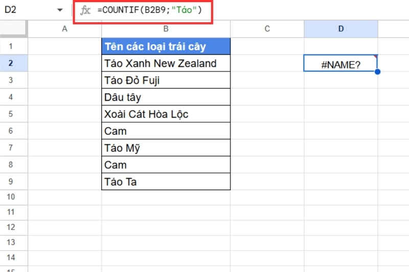 Cách sử dụng hàm COUNTIF trong Google Sheet (9)