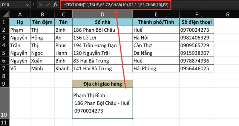 Cách sử dụng hàm TEXTJOIN trong phiên bản Excel 2016 trở đi