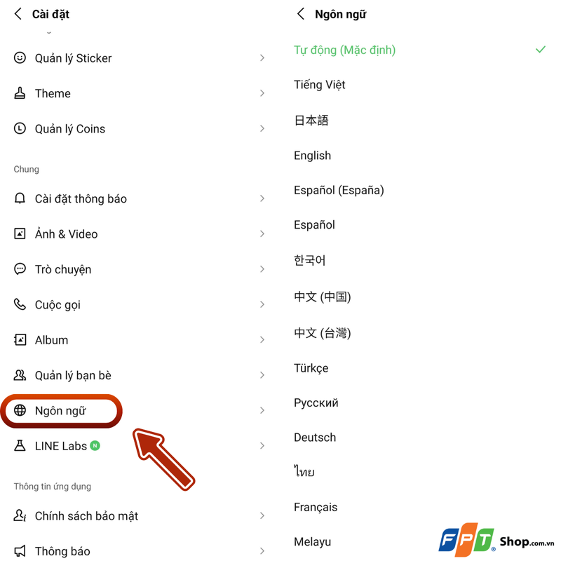Cách thay đổi ngôn ngữ trên line hình 8
