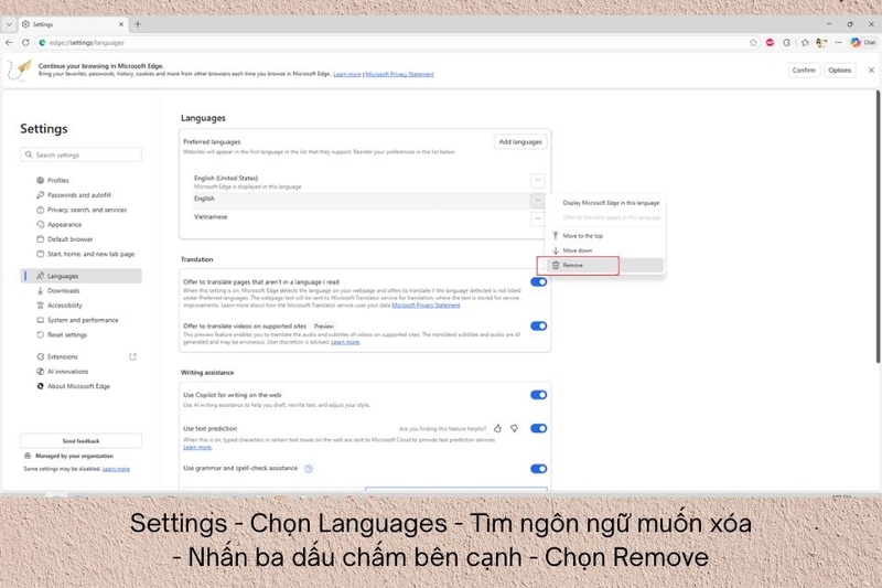 Cách xóa ngôn ngữ không cần thiết trong Microsoft Edge