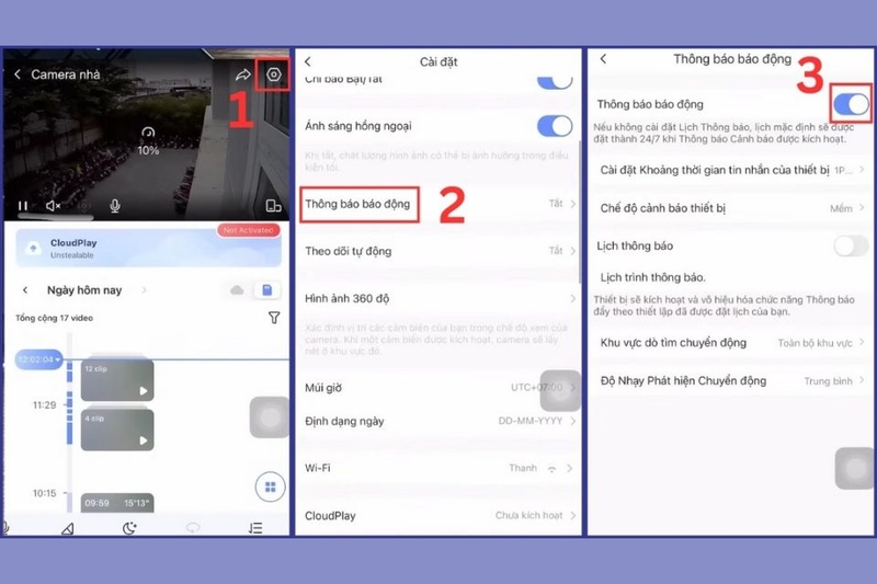 Cài đặt thông báo báo động