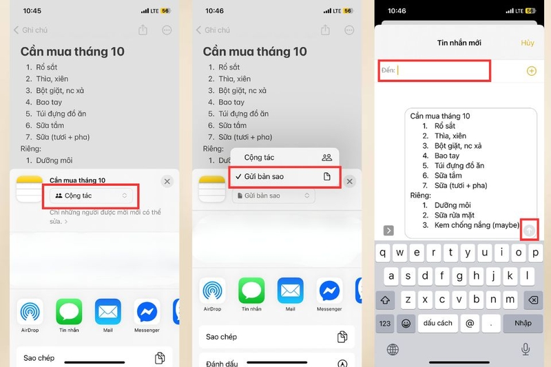 Chia sẻ qua ứng dụng Notes trực tiếp 2