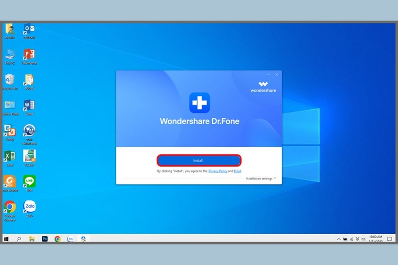 Chọn Install để cài đặt WonderShare Dr.Fone