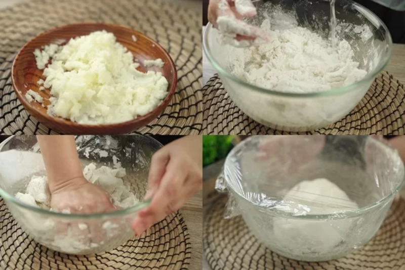 Chuẩn bị bột bánh làm thắng dền
