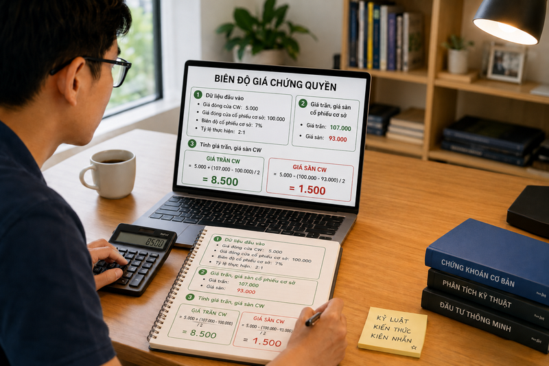Cách tính biên độ dao động giá chứng quyền hàng ngày