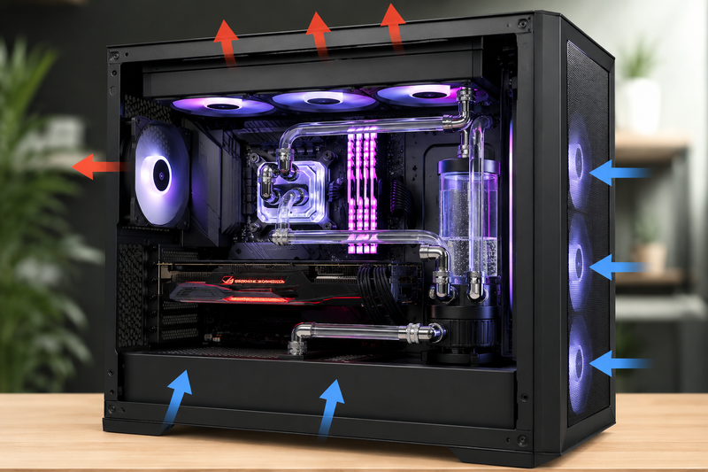 Case có airflow tốt và đủ chỗ đặt radiator