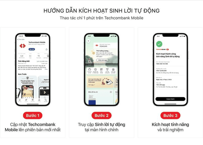 Cách kích hoạt sinh lời tự động trên Techcombank