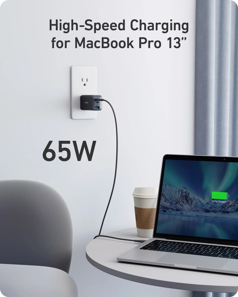 Củ sạc nhanh 3 cổng 65W (2 USB-C + USB-A) PD_QC PowerPort III A2667 Anker (ảnh 2)