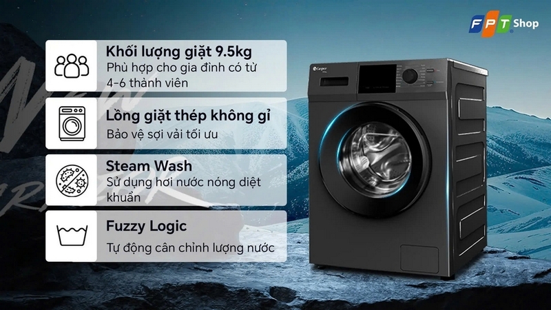 Đánh giá máy giặt cửa trước Casper Inverter 9.5kg WF-95VG5 ảnh 2