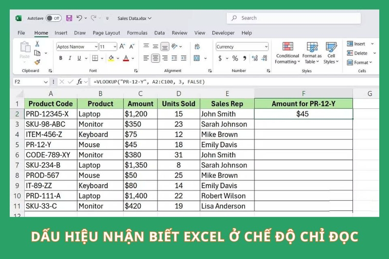 Dấu hiệu nhận biết Excel ở chế độ chỉ đọc