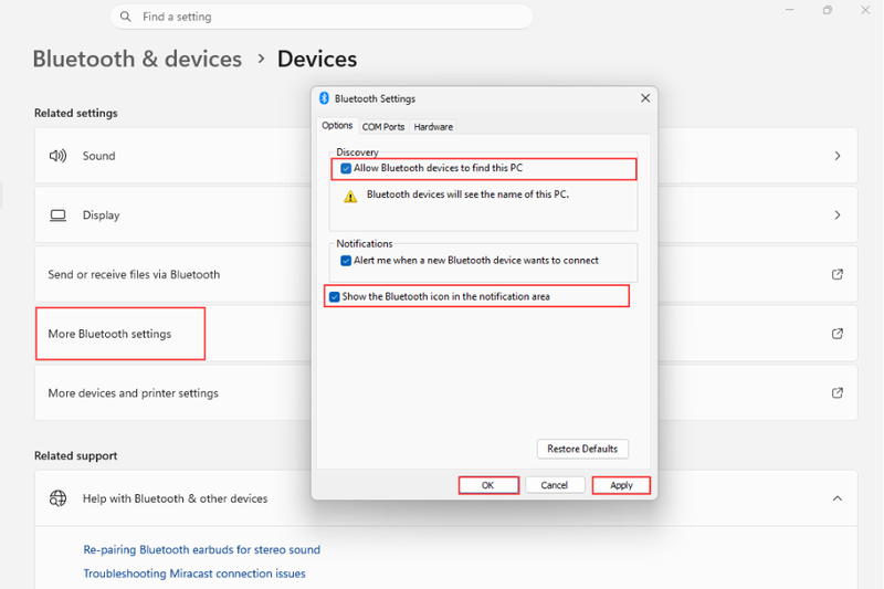 Do chưa cho phép các thiết bị bắt sóng Bluetooth của máy tính