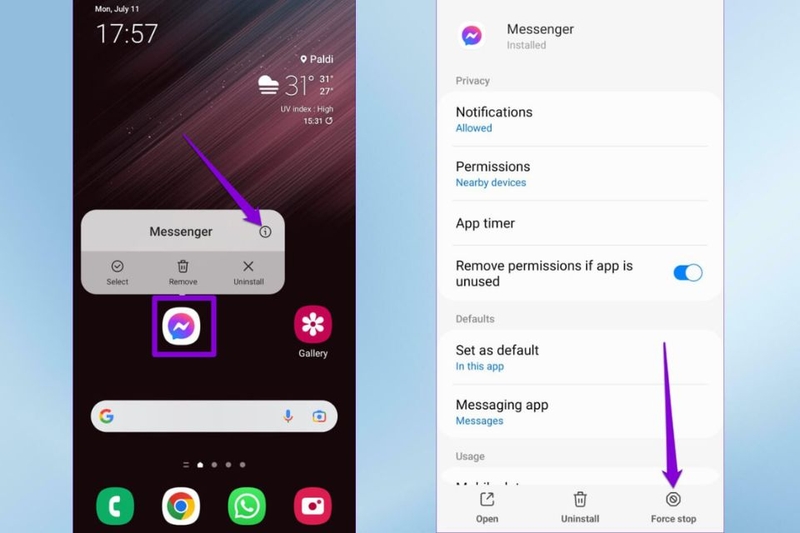 Đóng và khởi chạy lại Messenger để sửa lỗi tạm thời trên android