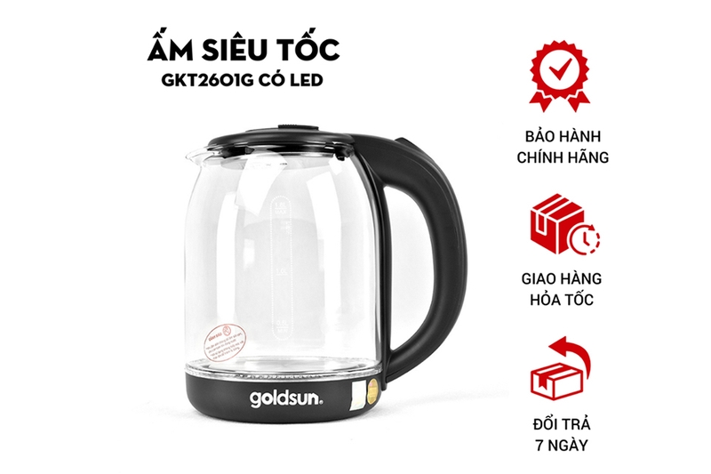 Bình đun thủy tinh Goldsun GKT2601G 1.7 lít
