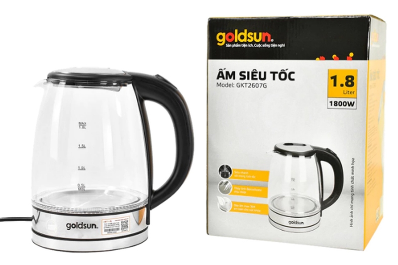 Ấm siêu tốc thủy tinh Goldsun GKT2607G 1.8 lít