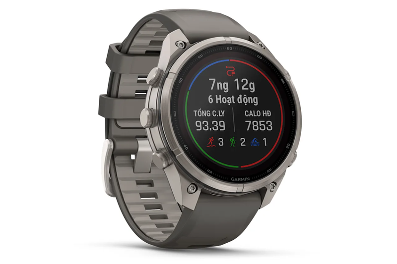 Garmin Fenix 9 Pro Titanium 47mm Solar Dây Silicone Xám Sỏi ảnh 8