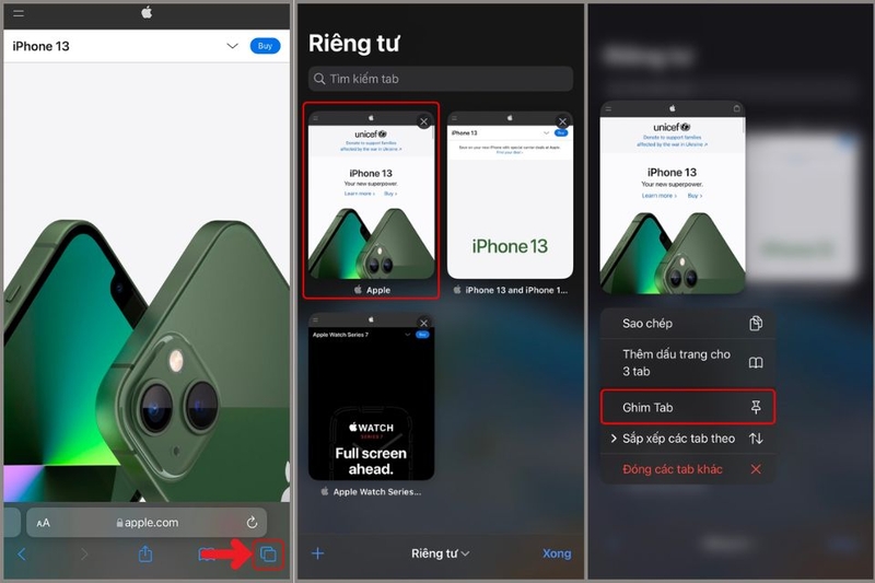 Ghim tab trình duyệt Safari trên điện thoại 1