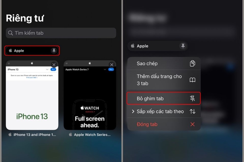 Ghim tab trình duyệt Safari trên điện thoại 2