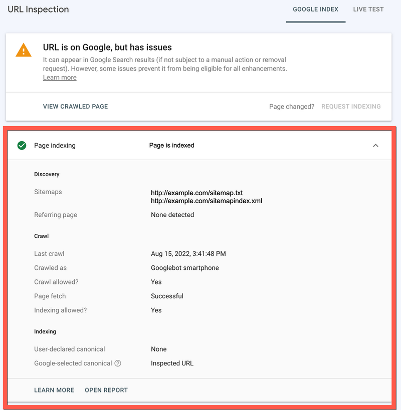Tiện ích hỗ trợ kiểm tra trạng thái index của một URL cụ thể
